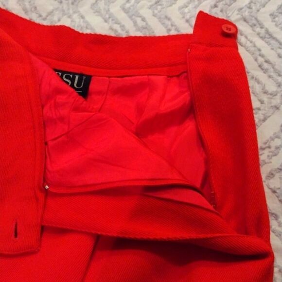 Vintage Matsu 100%‎ Wool Siren Red Career Pleated Pencil Skirt - Picture 4 of 6